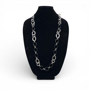Monet Silver Tone Chain Link Necklace Oval Link Statement Jewelry 18"Drop